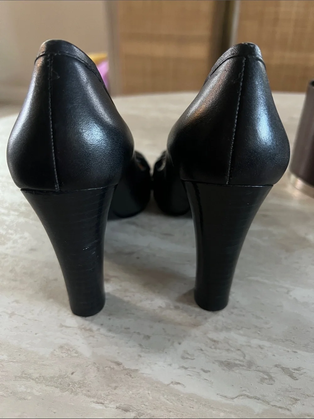 Lauren Ralph Lauren Black Leather Braided Buckle Pumps